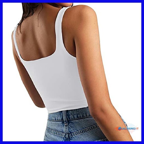 Women's Sleeveless Strappy Tank Square Neck Double Layer Crop Top - Picture 3 of 8